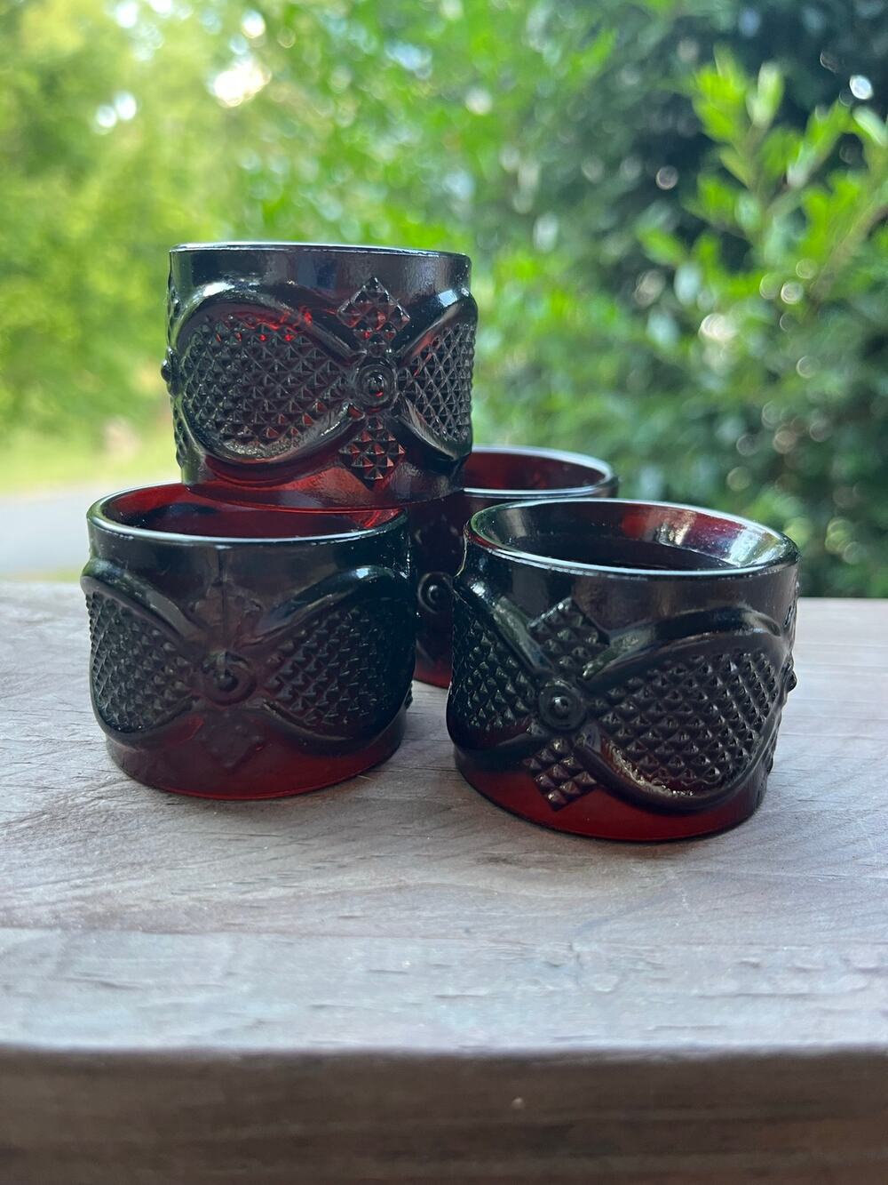 Avon 1876 Cape Cod Ruby Red Glass Napkin Rings Set of 4 Vintage